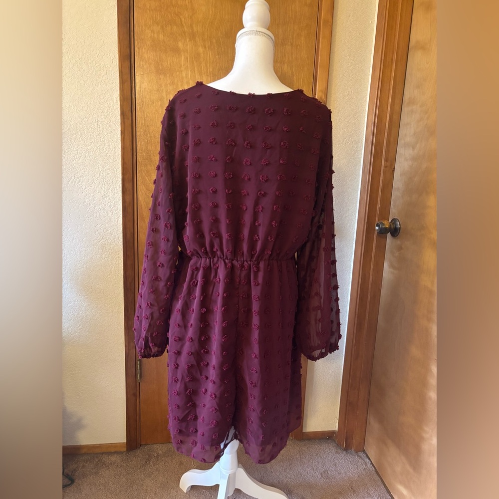 Chic Long Sleeve Burgundy Dress - Picture 5 of 6